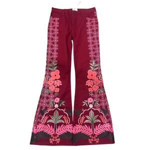 Johnny Was Jade Caleta The Straight Flare Jean Red Floral Feminine Boho, size 27